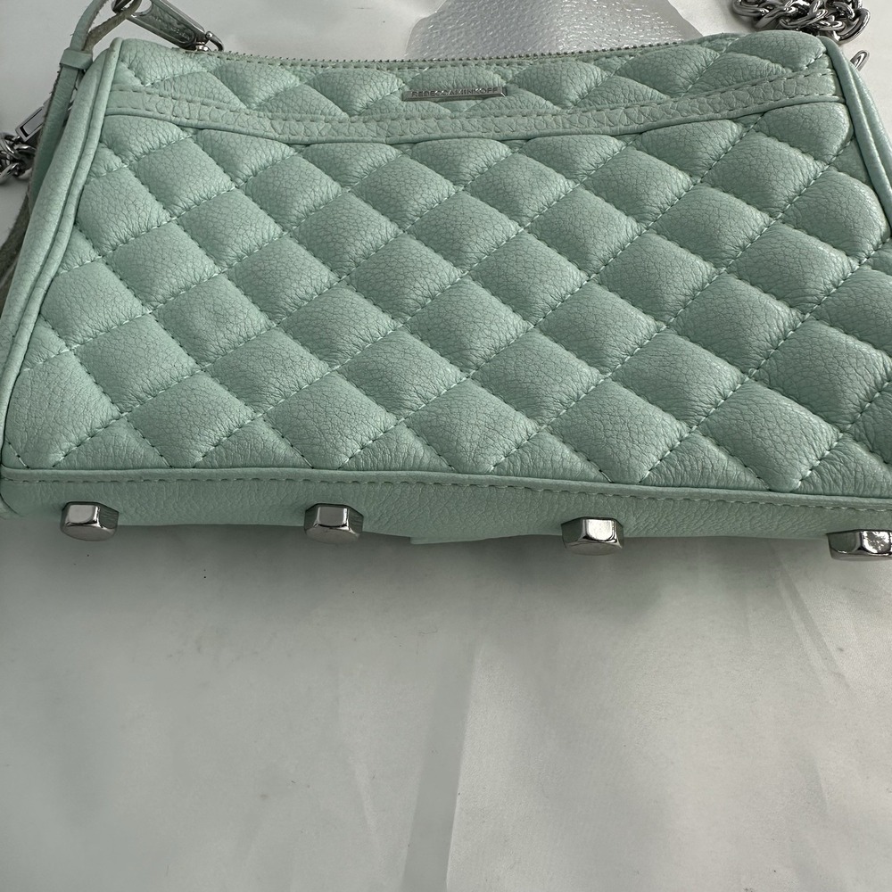 Rebecca Minkoff Mini Mac Green Mint Leather Stud Chain Links Strap Crossbody Bag